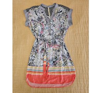 Uncle Frank Mixed Print Paisley Striped Tunic Dress Coral Gray Lightweight Beach